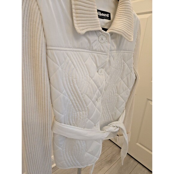 Dollhouse White Quilted M Jacket Ribbed Knit Sleeves Belted Hybrid Belted - Picture 4 of 11